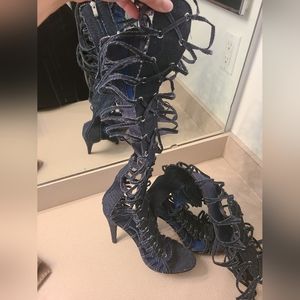 Edgy Thigh High Denim Pumps (Wide Width)